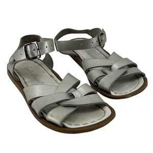 Salt Water by Hoy Silver Braided Ankle-Strap Flat Summer Sandals Size 11 Toddler